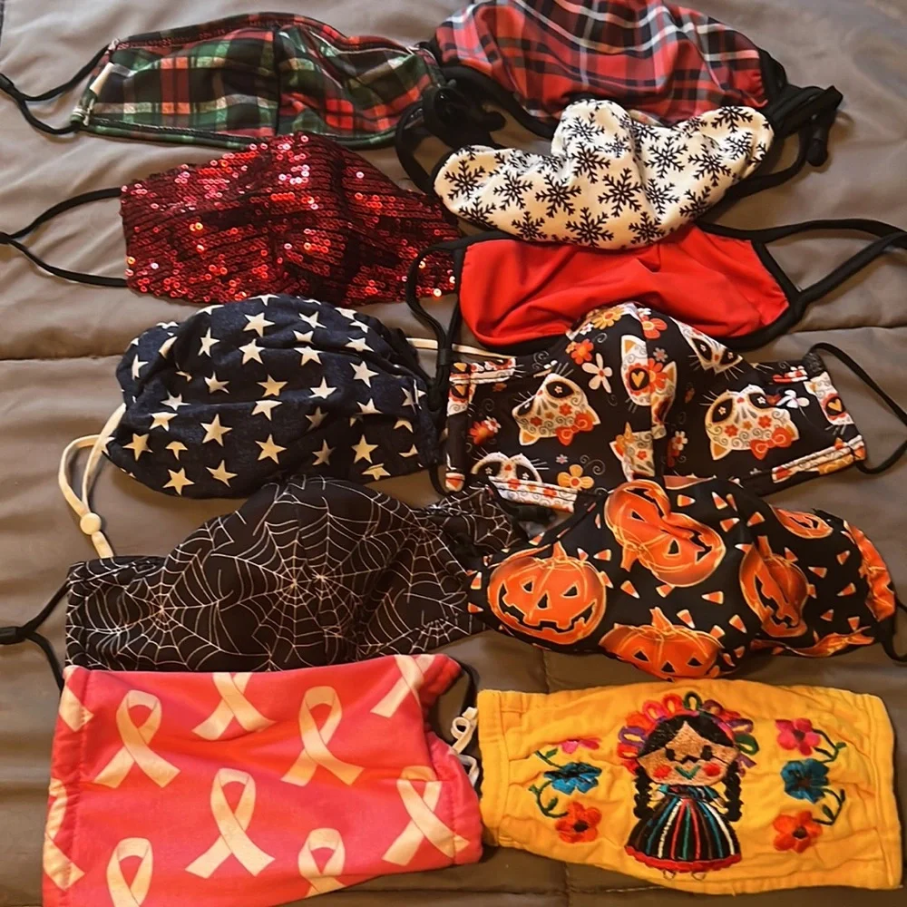 Bundle of 11 Women’s Holiday Face Masks Halloween Christmas 4th of July Mexico
